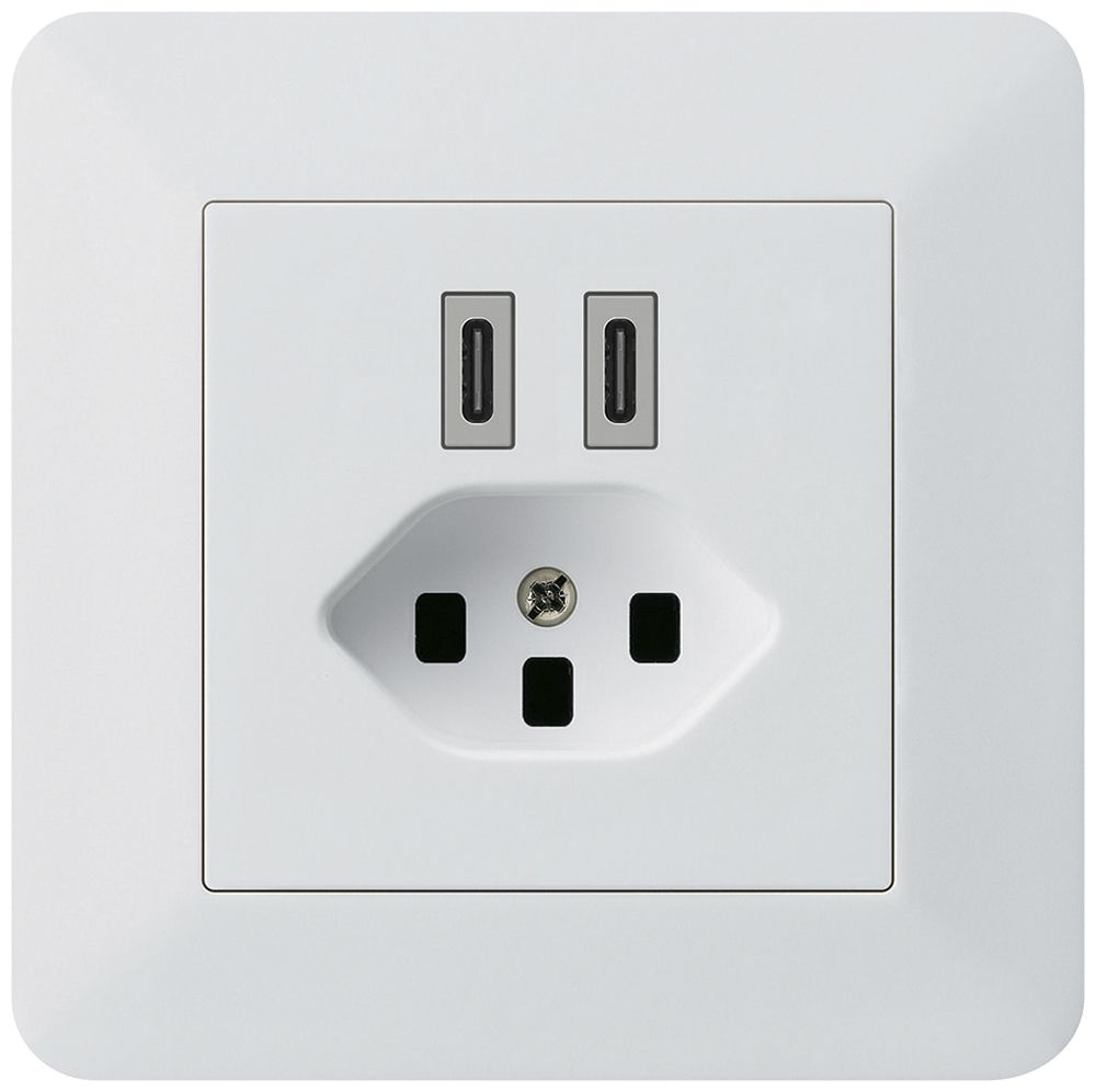 Prise de charge USB ENC Hager kallysto.trend C-C 20W+T23 5V 94×94mm blanc