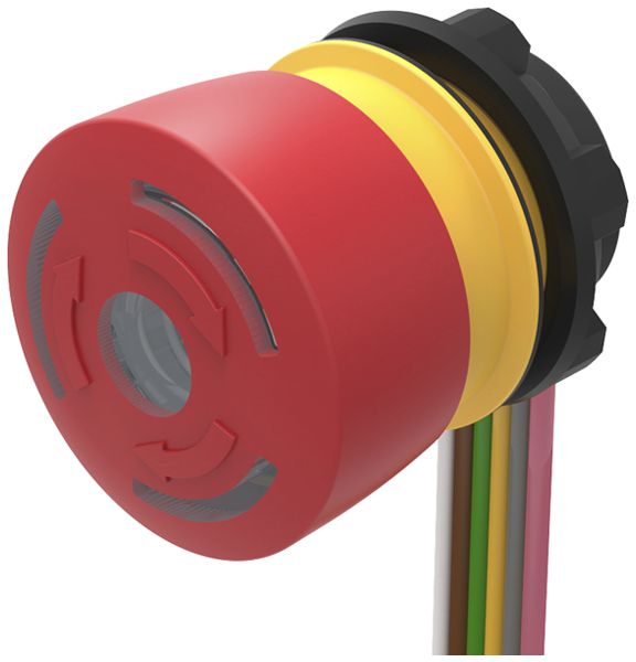 Poussoir lumineux à champignon EAO 84 2NC câble 300mm 5…30V Ø22.3mm rouge/vert