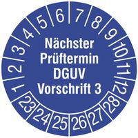 Prüfplakette CIMCO 108×Nächster Prüftermin DGUV V3 2023 Ø30mm blau
