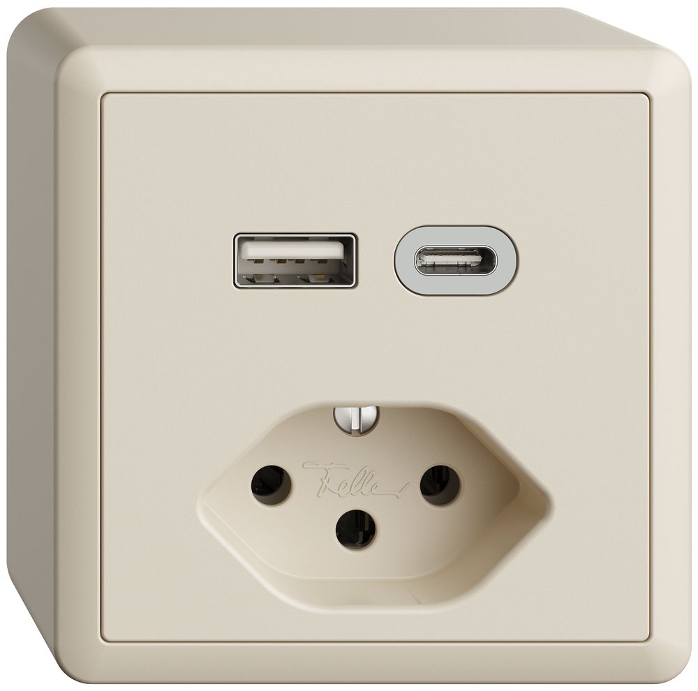 Prise AP USB type A+C + type 13 Feller EDIZIOdue FX54 230V 3000mA crema