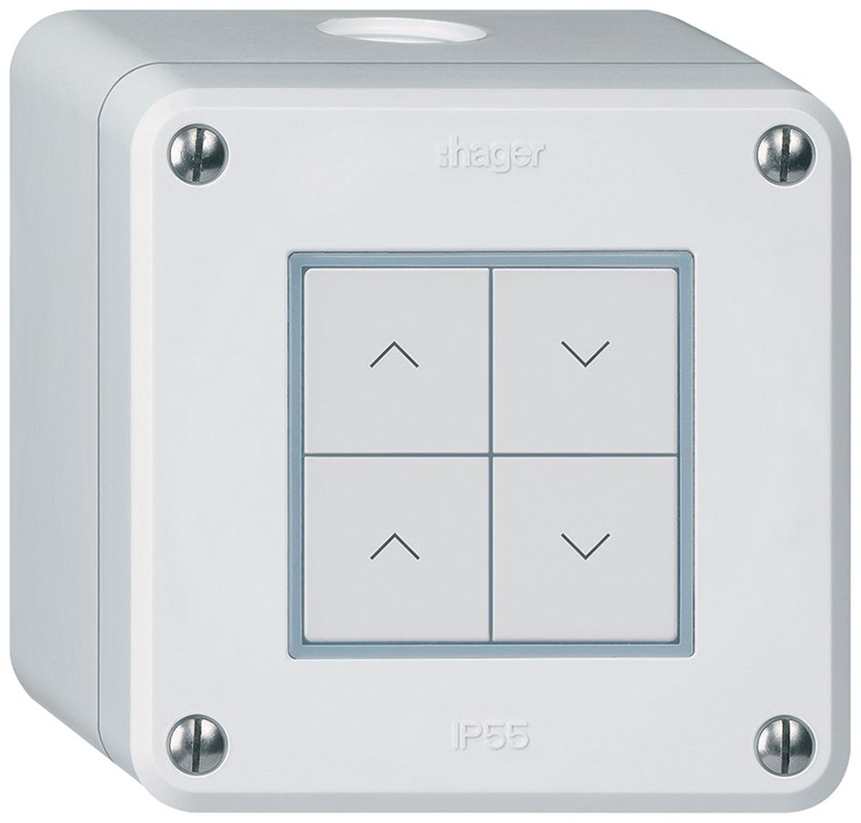 AP-KNX-Storentaster Hager BA robusto Q 4-fach 86×86mm weiss