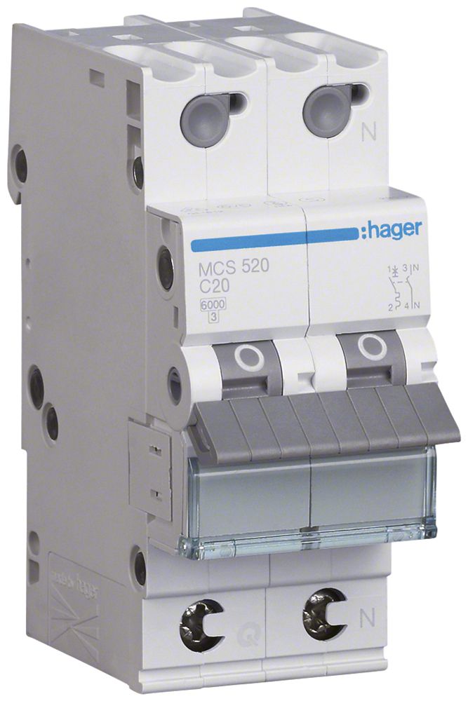 Disgiuntore Hager MCB quickconnect 2P 1 230V tipo C 20A Icn 6kA Icu 10kA 2UM