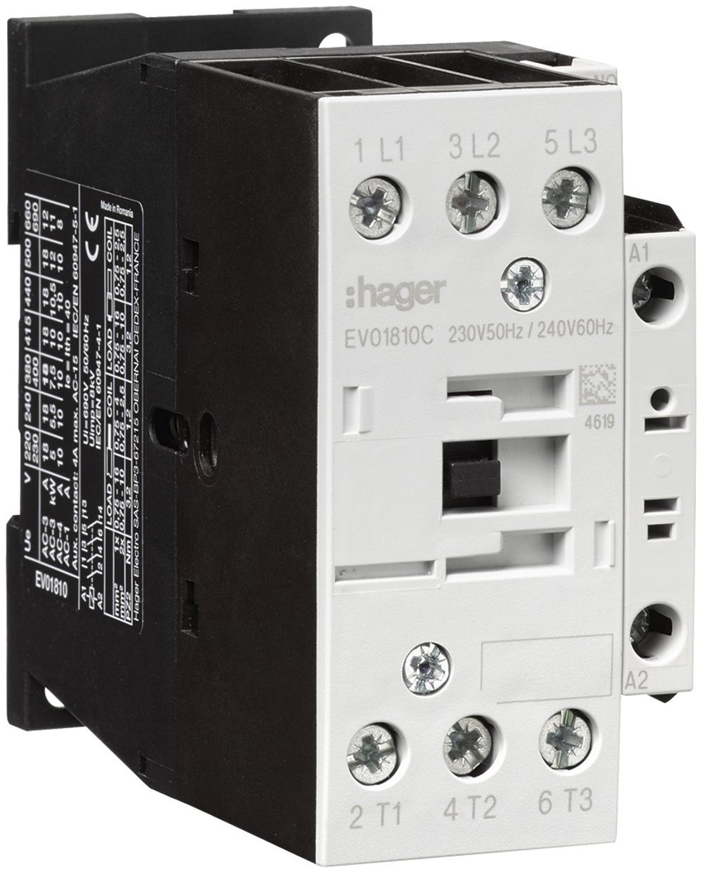 Leistungsschütz Hager 3P+1 Schliesser 18A bei AC-3 Spulenspannung 230VAC