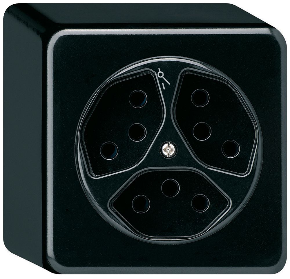 AP-Steckdose basico 3×Typ 13/1 schwarz H=54mm
