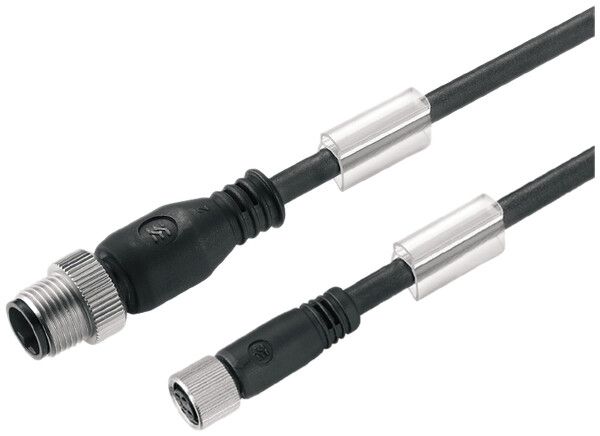 Cavo Weidmüller M12/M8 3L 10m spina/presa dritta PUR noir, M12=A
