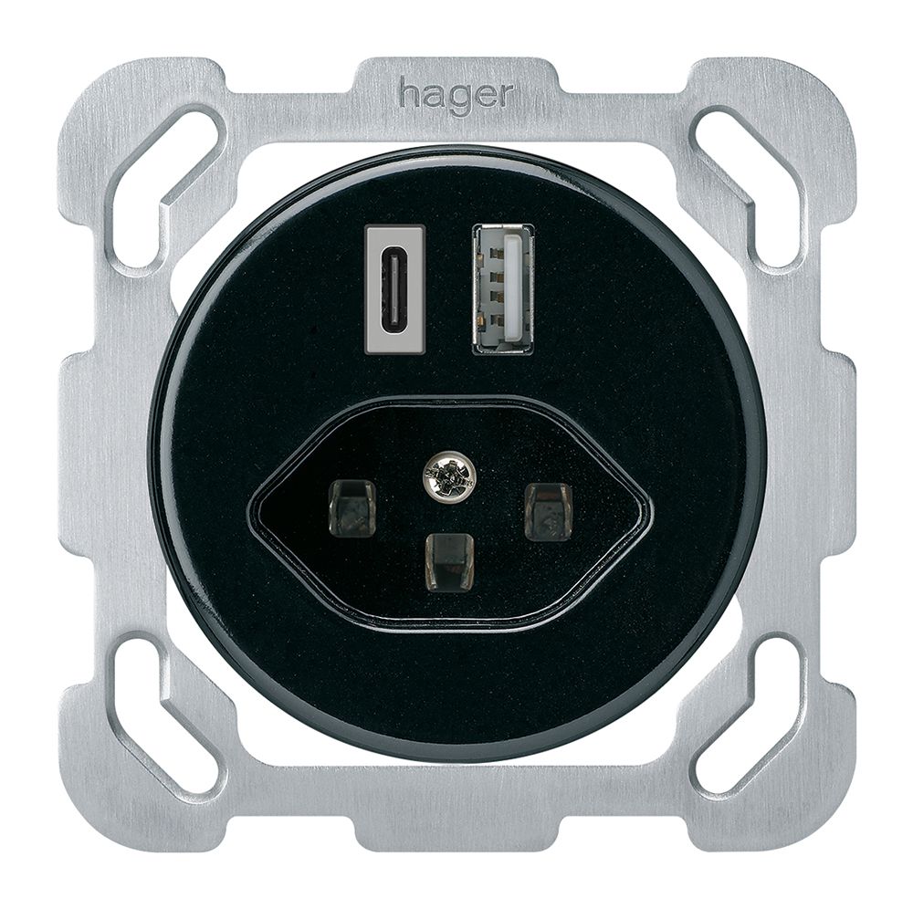 Prise de charge USB ENC basico 18W PD 1×type A 1×type C T23 a.plaque fix. noir