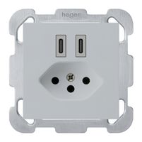 Prise de charge USB ENC Hager kallysto C-C 20W+T13 5V 77×77mm gris