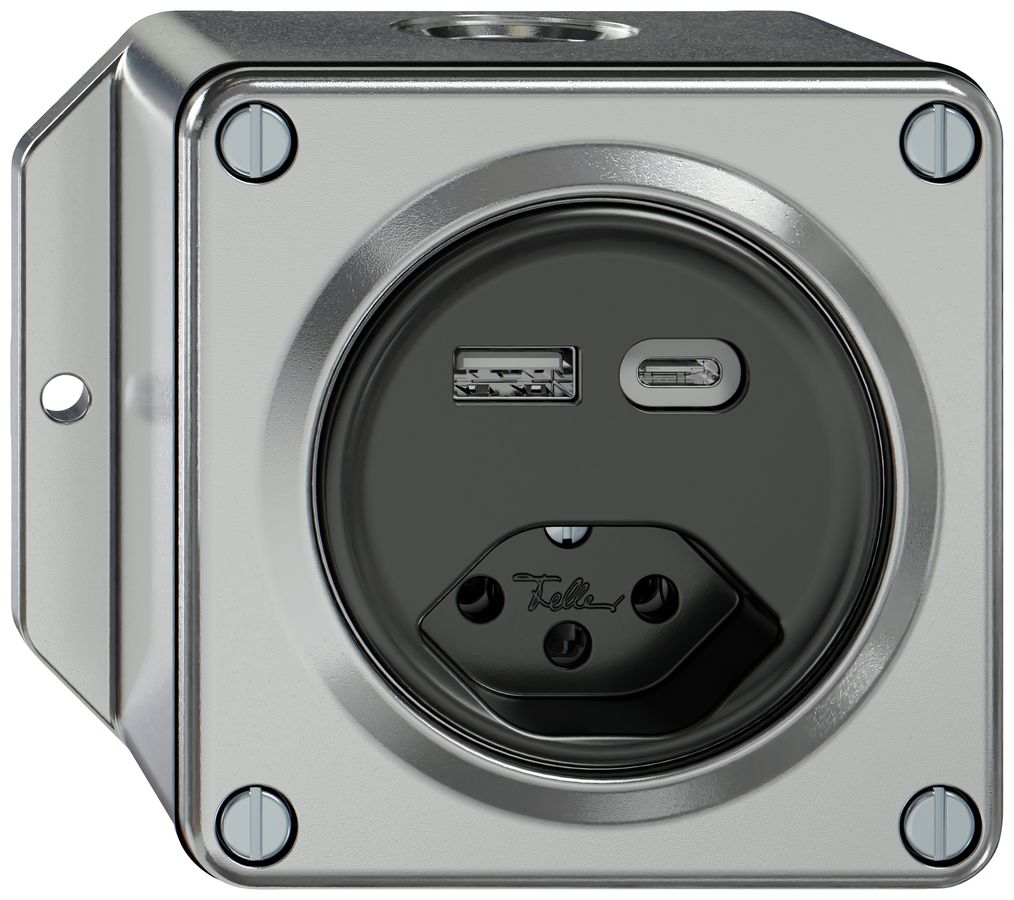AP-USB-Ladesteckdose ELEMENT 1×USB-A 1×USB-C 3000mA + 1×T13 aluminium