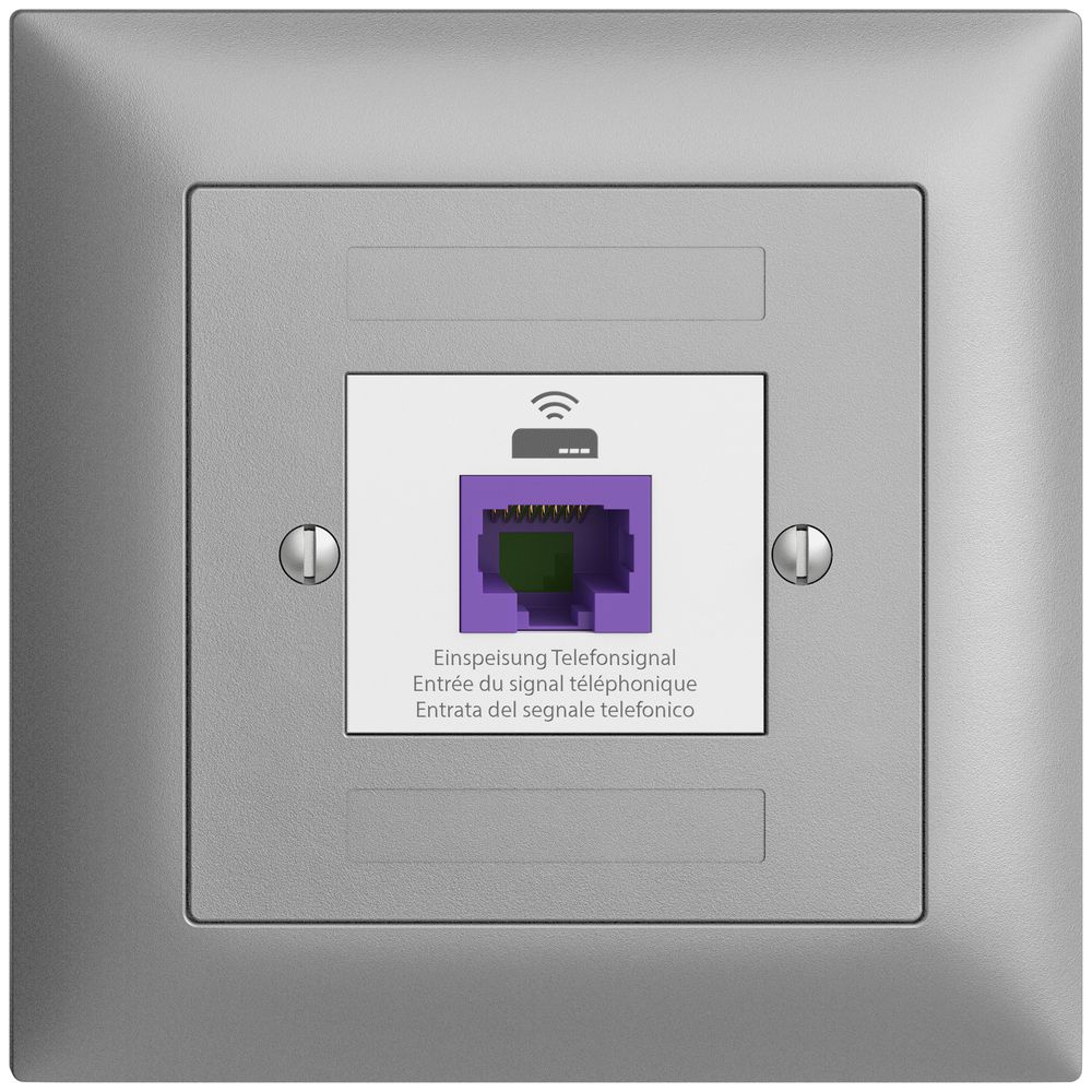 Prise de retour ENC EDIZIOdue FMI 1×RJ45 p.Swisscom VoIP, 8 pôles, UTP, silver