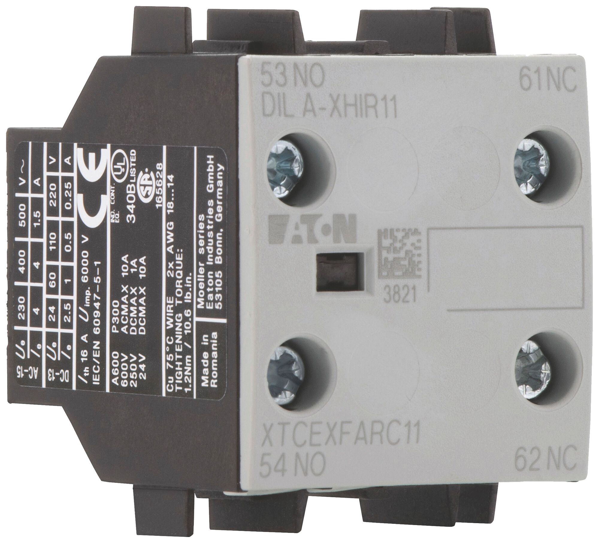 Contact auxiliaire Eaton DILA-XHIR11 1NO 1NC 4A raccordement à vis