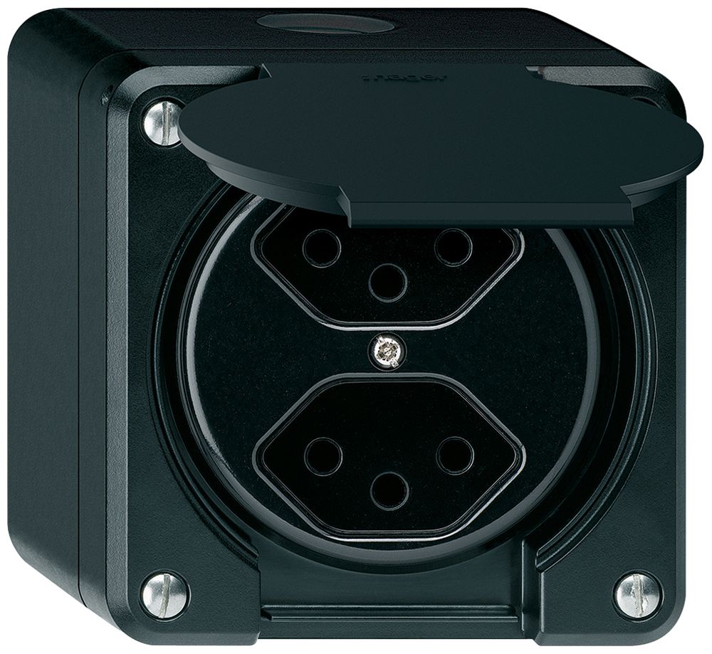 AP-Steckdose robusto 2×Typ 13 schwarz