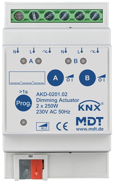 REG-Dimmaktor KNX MDT AKD-0201.02 2-Kan 2…250W 230VAC 3TE