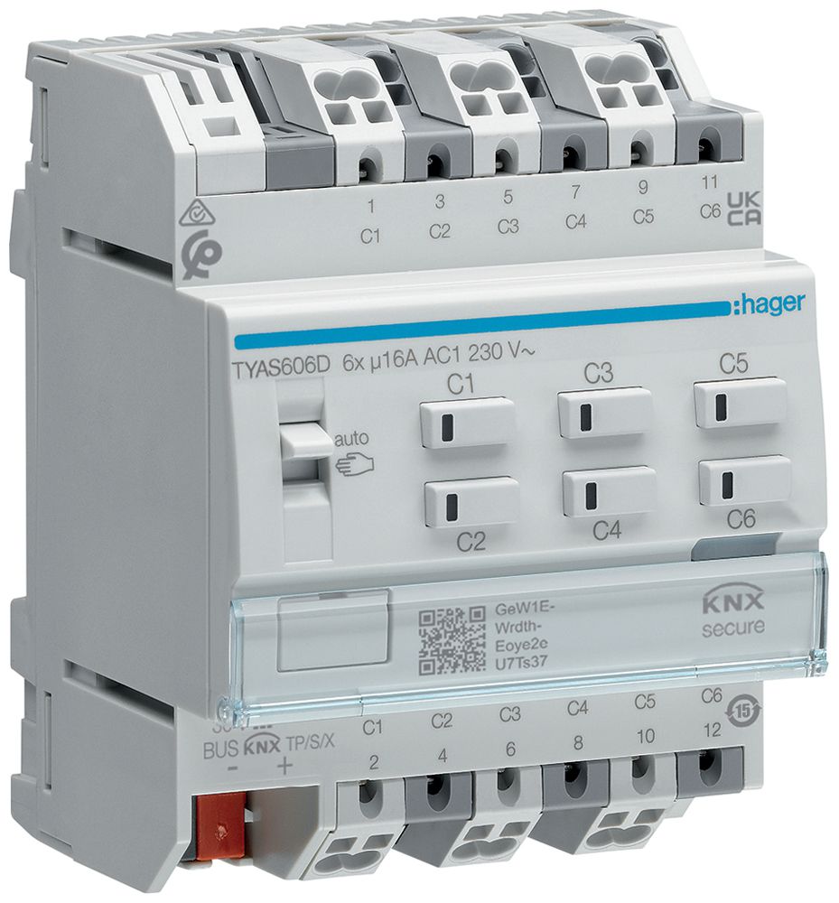 Attuatore-commutatore KNX AMD Hager 6 uscite 16A 2300W 195…253V IP20 4UM