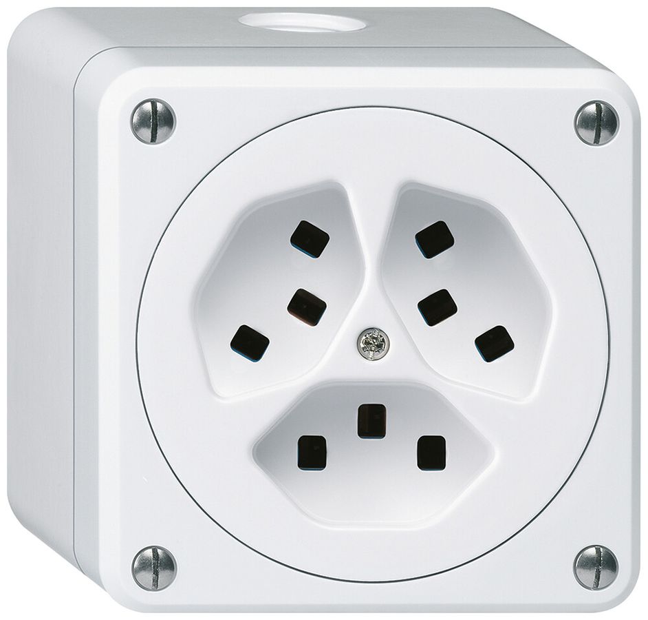 Presa AP Hager robusto, 3×T23, Q, bianco
