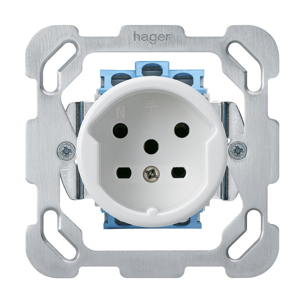 Prise ENC HA basico type 15 a.plaque de fixation a.bornes enfichables blanc