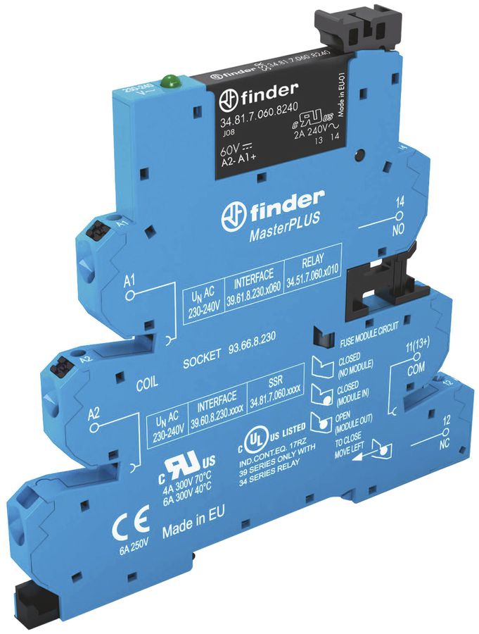 REG-Koppelrelais Finder MasterPLUS, 24VDC, 1S 6A, Push-In-Klemmen