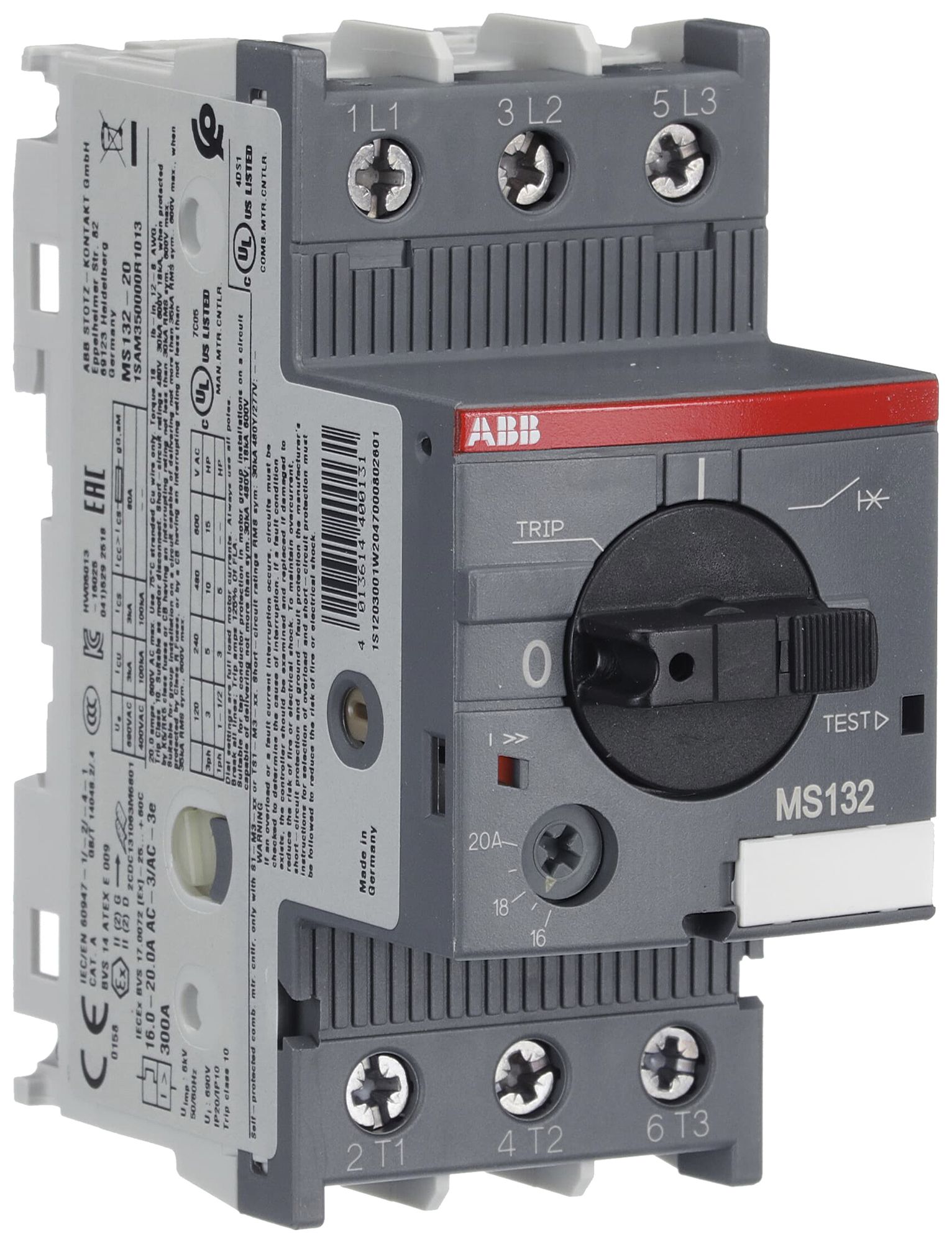 REG-Motorschutzschalter ABB MS132, 7.5kW AC-3 (16…20A) 3L Schraub