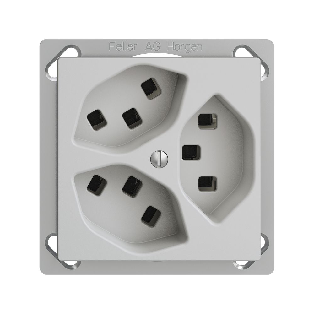 EB-Steckdose 3×T23 16A EDIZIOdue hellgrau, mit Steckklemmen