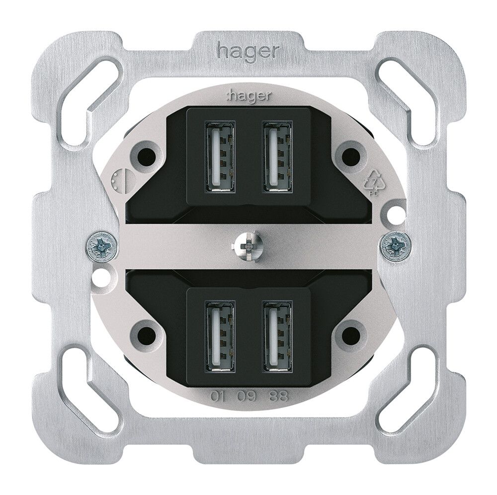 Intérieur pour prise ENC 4×USB Hager montage F 2400mA