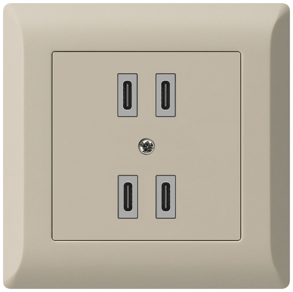 UP-USB-Ladesteckdose Hager kallysto.line 2×C-C 2×20W oder 4×10W 5V 92×92mm beige