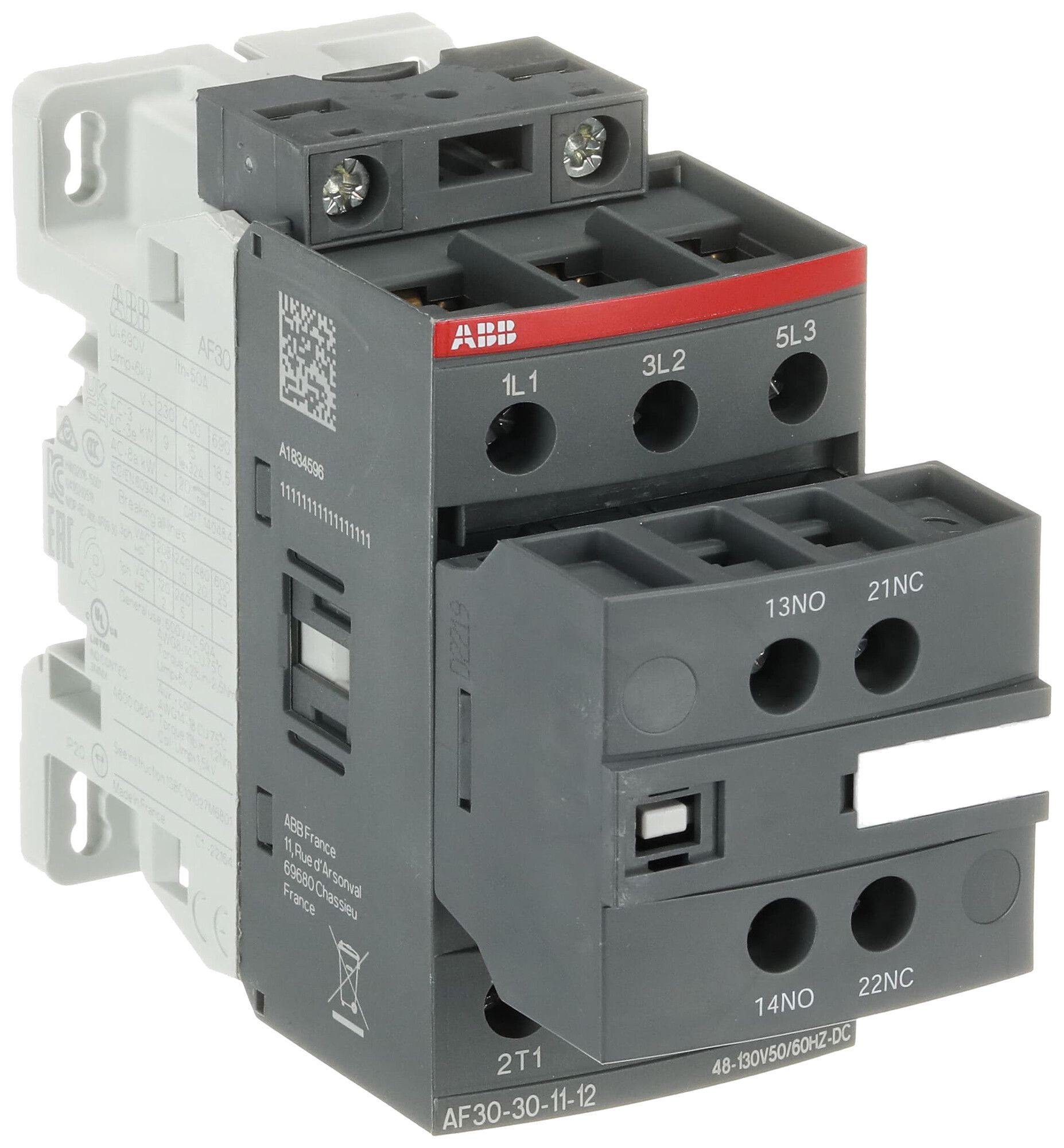 Contacteur INC ABB AF30 48…130VAC 48…130VDC 3NO 50A 690V à vis