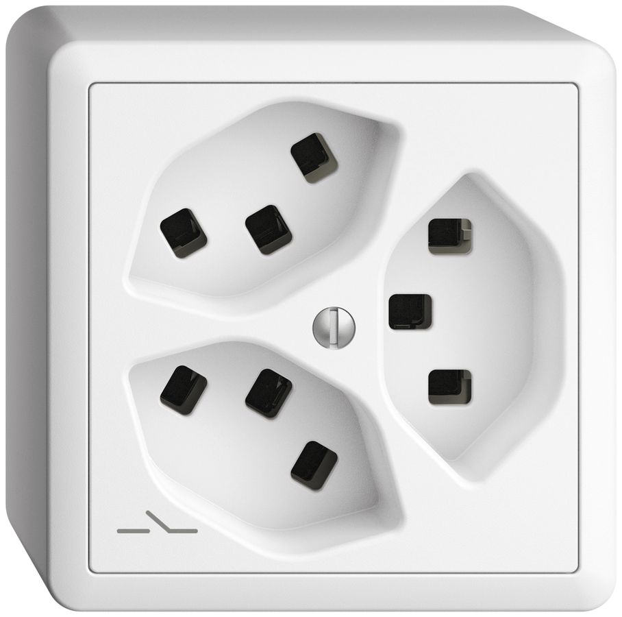 AP-Steckdose 3×T23 Feller EDIZIOdue FX54, 1×getrennt, Steckklemmen, weiss