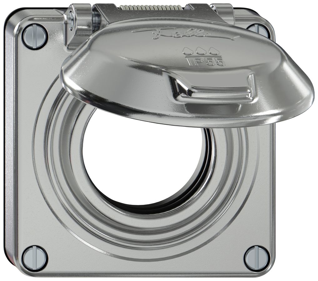 Oberteil ELEMENT SNAPFIX® mit Klappdeckel für Steckdosen IP55 Ø53mm alu