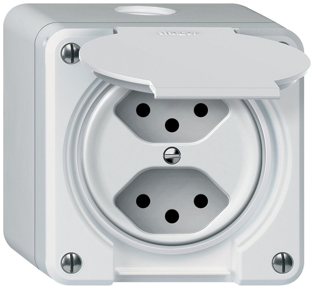 AP-Steckdose FI robusto 1×T23 30mA 16A 250V 86×86mm IP21 weiss