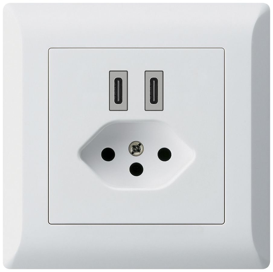 UP-USB-Ladesteckdose Hager kallysto.line C-C 20W+T13 5V 92×92mm weiss