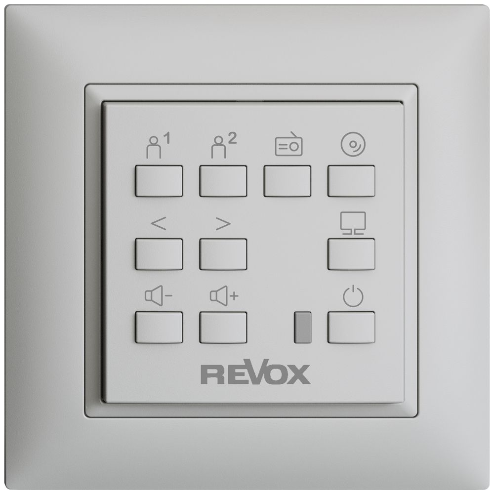 Commande murale EDIZIOdue pour Voxnet FMI, avec 10 bout., LED, IR, gris clair