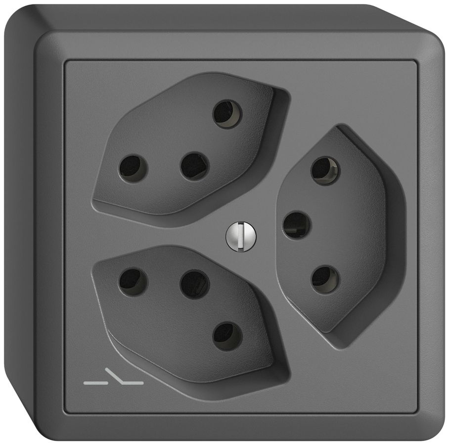 Prise AP EDIZIOdue 3×T13 gris foncé, 1×S avec shutter