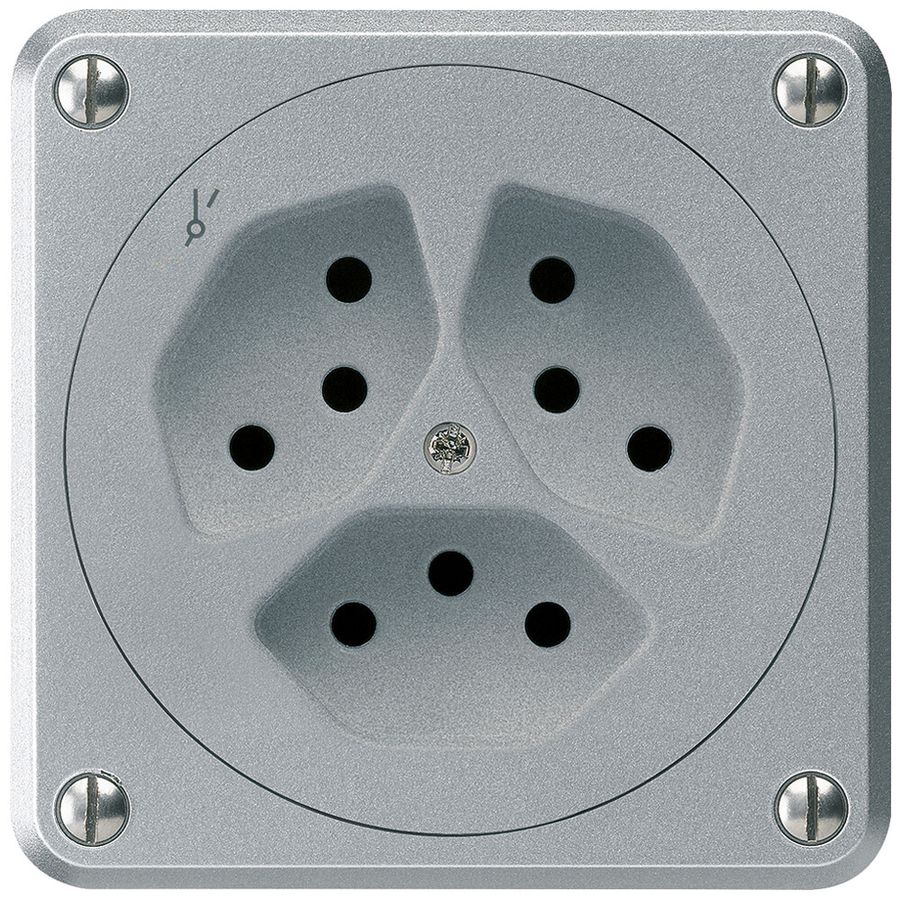 UP-Steckdose ROB 3×Typ 13/1 aluminium ohne Klappdeckel