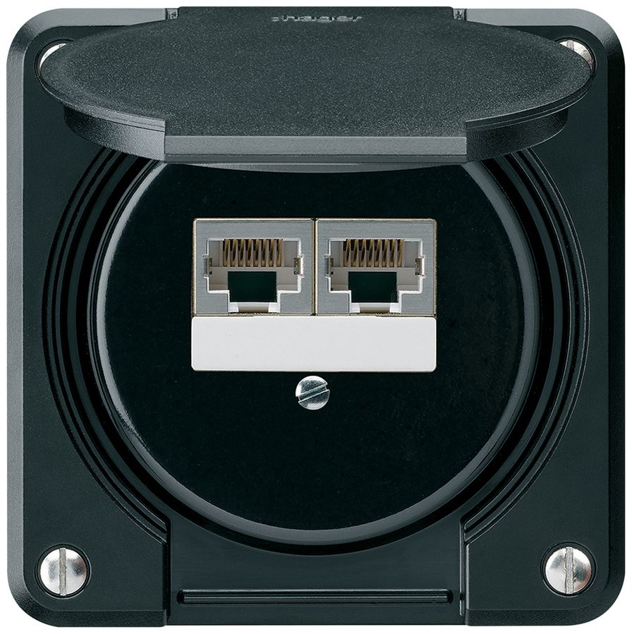 UP-Anschlussdose robusto IP55 schwarz 2×RJ45/s parallel für Kombination