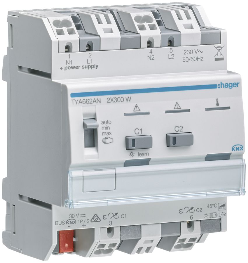 REG-Dimmaktor Hager TYA662AN KNX system 2×300W 4TE