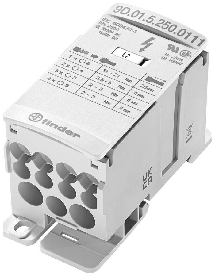 Bloc de bornes FINDER 9D.01 1 pôle 250A 1 entrée 11 sorties 2.5…120mm²