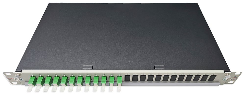 Breakoutbox 19" Dätwyler OV-SV 12×LSH/APC vert OS2 vertical 1UH gris