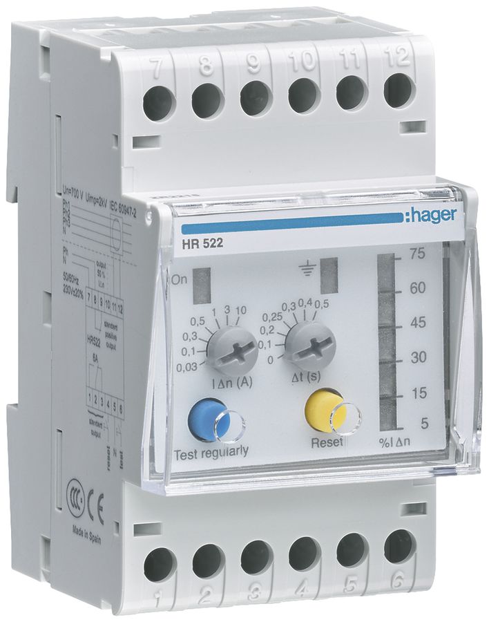 Differenzstromwächter Hager HR522 30…10000mA 0…0.5s Typ A