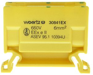 Borne de dérivation Woertz Ex 2.5…6mm² 41A 750V vis 2×1 rail DIN 35mm vt-jn