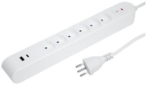 Steckdosenleiste Steffen STEBA IQ 6×T13 1×USB-A 1×USB-C PD 3m weiss