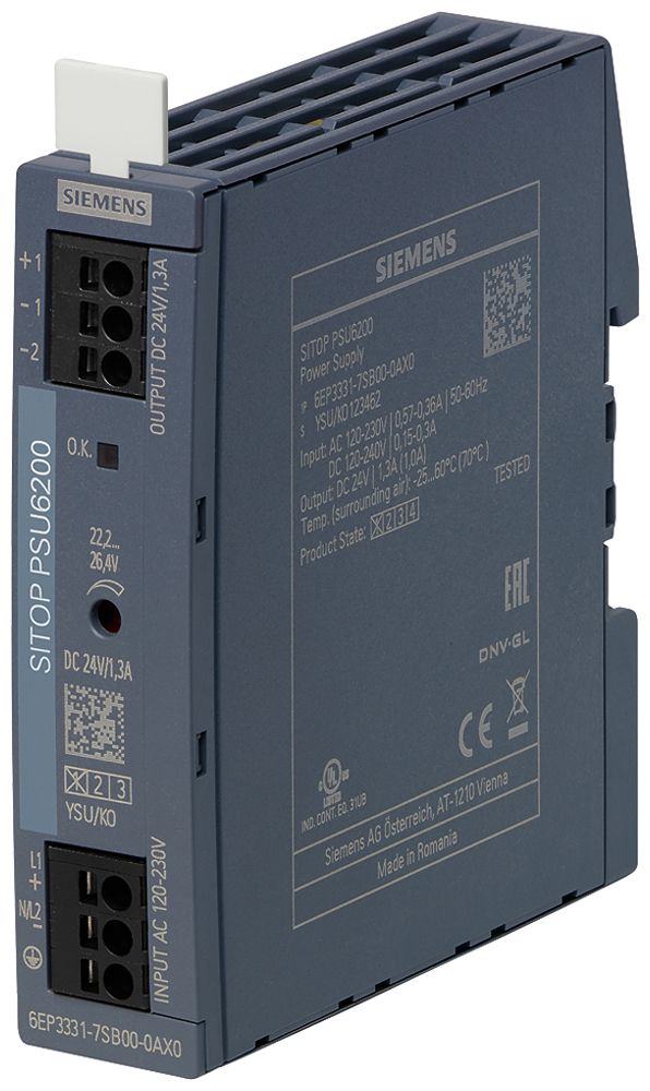 Stromversorgung Siemens SITOP, IN: 120…230VAC (120…240VDC), OUT: 24VDC/1.3A