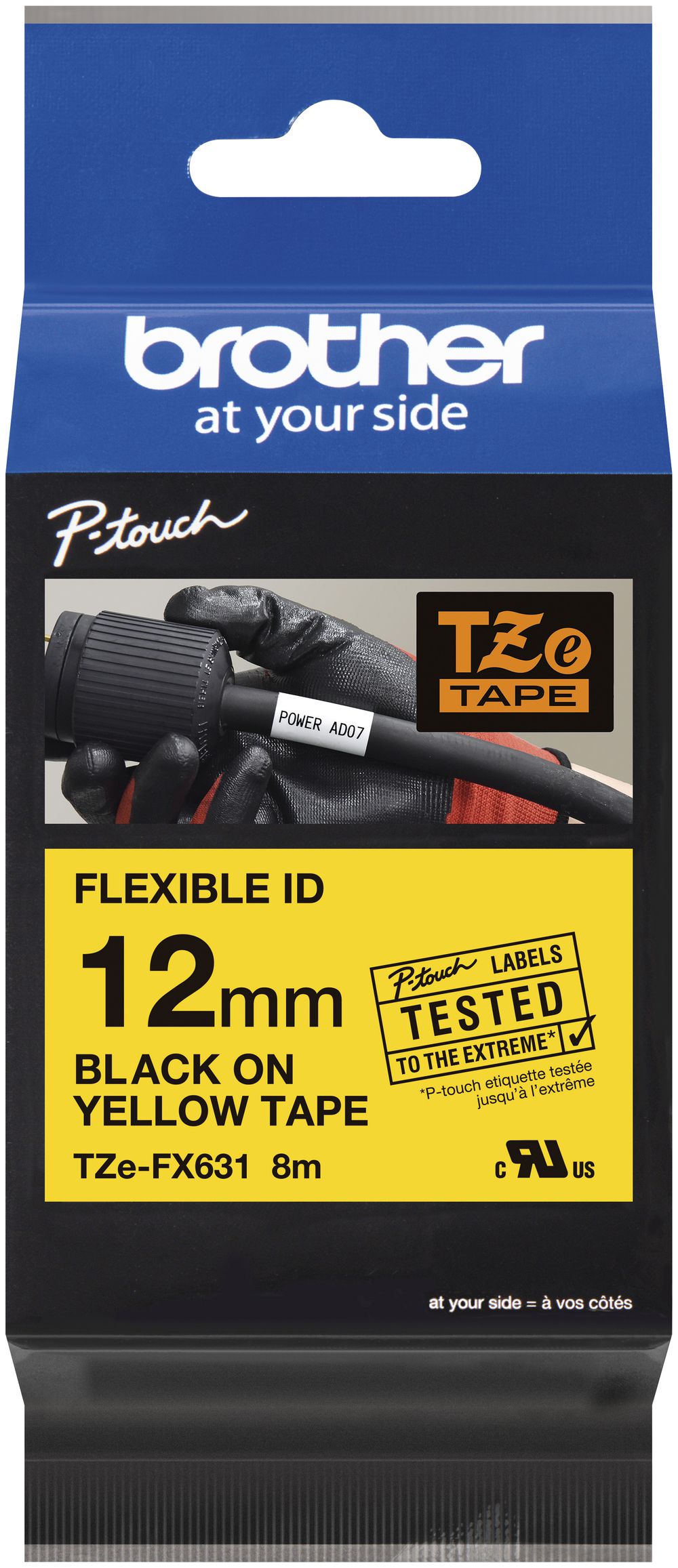 Cassette ruban Brother TZeFX,12mm×8m, jaune/noir