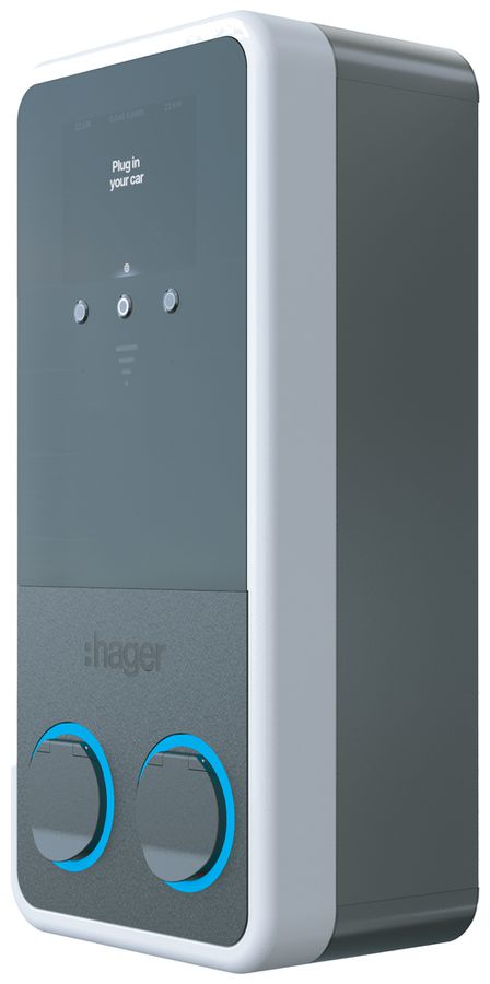 Ladestation Hager witty park 2 3-phasig 2×22kW 320×680×150mm