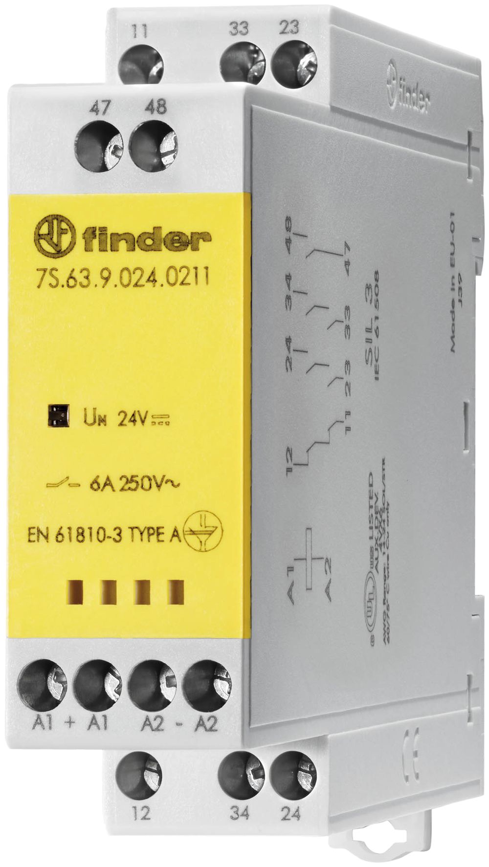 Relais de commutation AMD Finder 7S.63, 2F+1O(+1F) 6A/12VDC AgSnO2, SIL 3