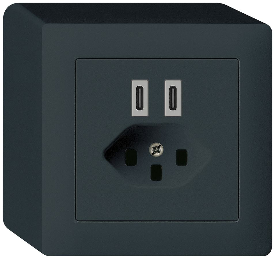 Prise de charge USB AP Hager kallysto C-C 20W+T23 5V 86×86mm noir