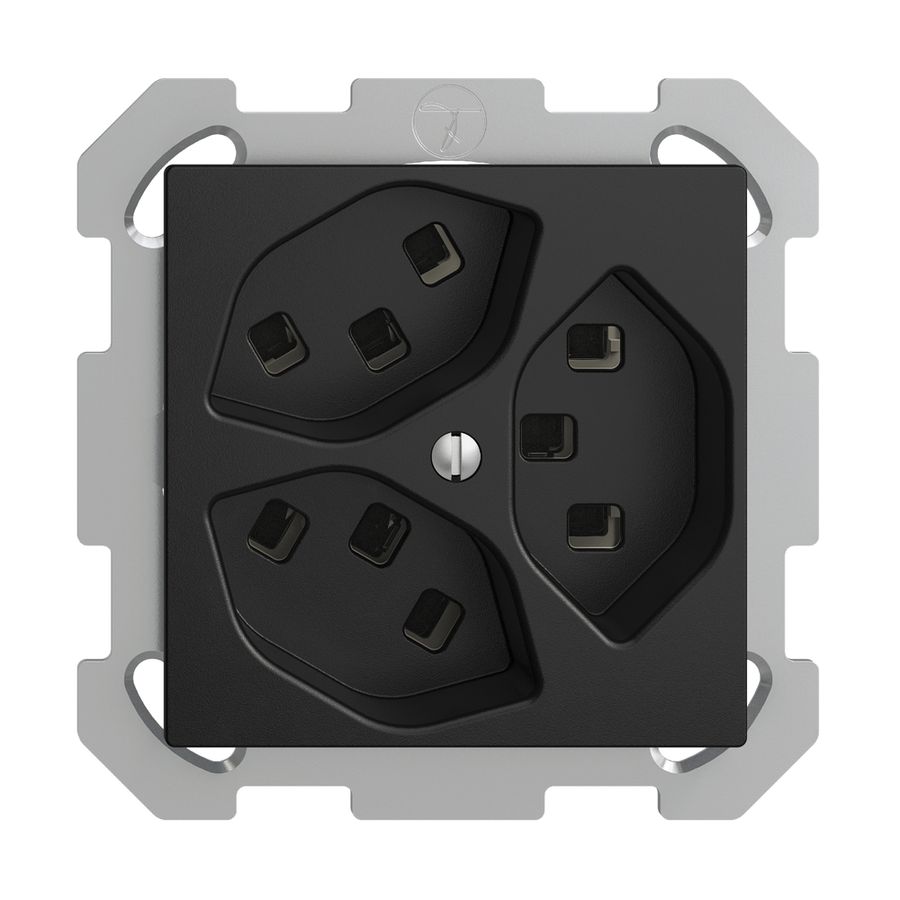 UP-Steckdose 3×T23 16A EDIZIOdue schwarz, mit Steckklemmen