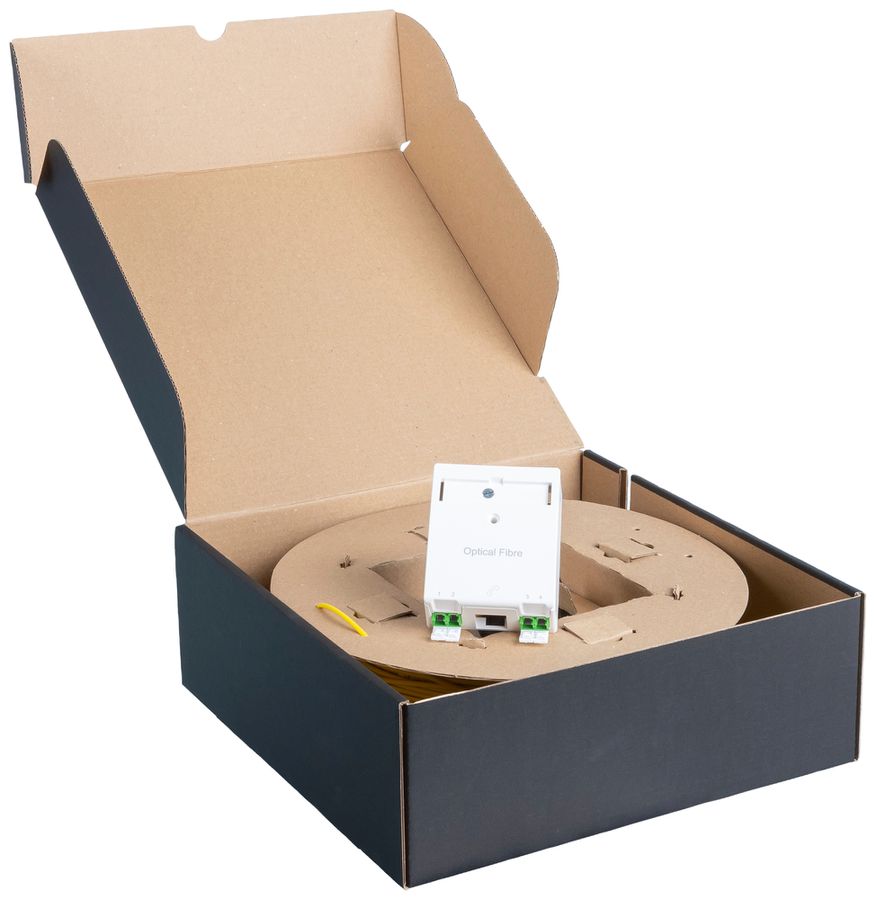 FTTH-Kit R&M, Dose 60×60mm weiss 2×LC/d+1×Kat.5, 4×OS2-G657A auf 4×LC-APC 40m