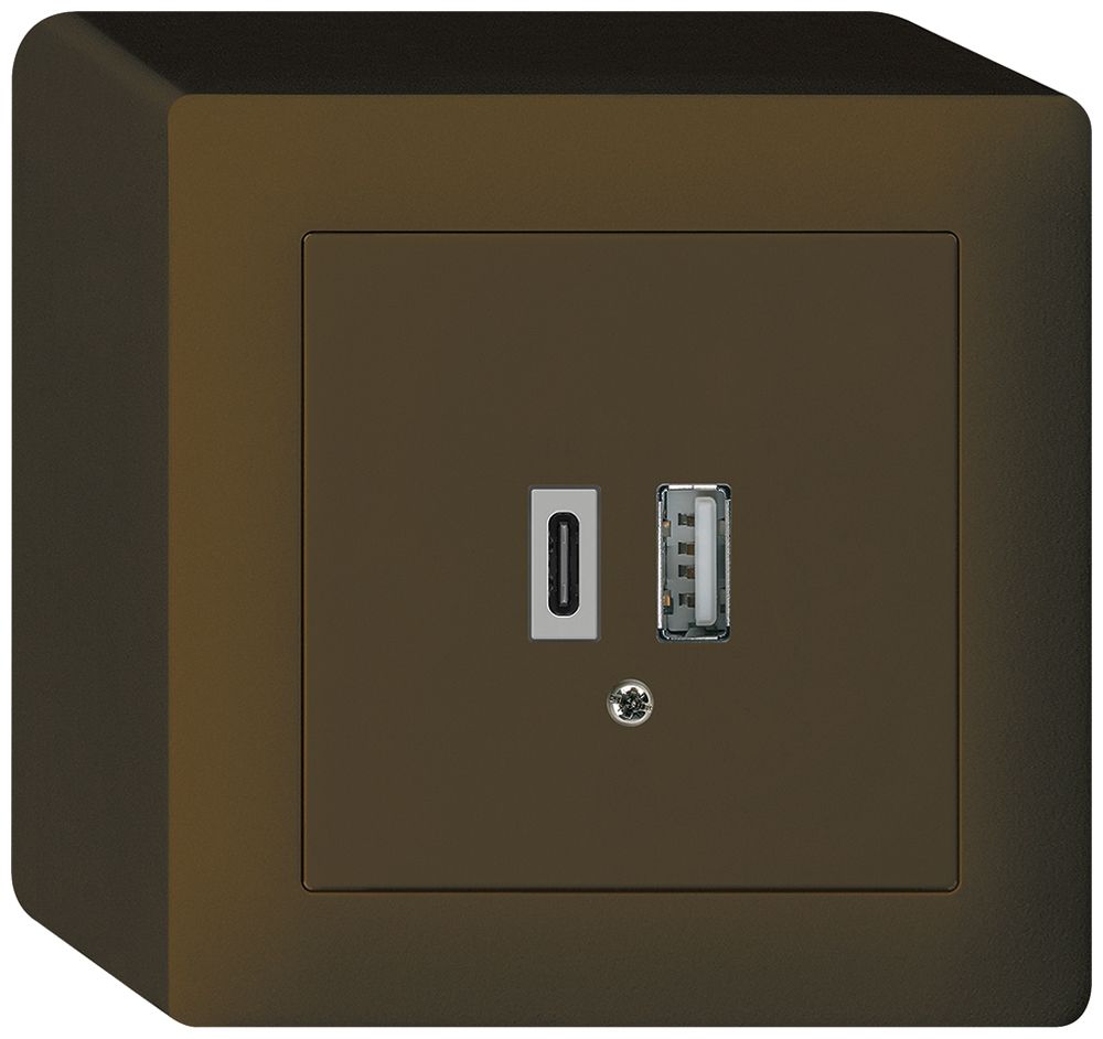 AP-USB-Ladesteckdose kallysto 18W PD 1×Typ A 1×Typ C mit AP-Gehäuse braun