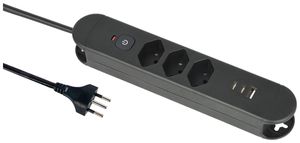 Steckdosenleiste Re:Life 10A Mit Ein-/Ausschalter 3×T13 3×USB 1.8m schwarz