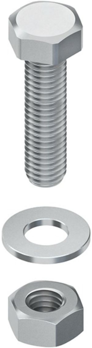 Sechskantschraube Niedax M12, DIN EN ISO 4017, L=50mm, mit Mutter + Scheibe
