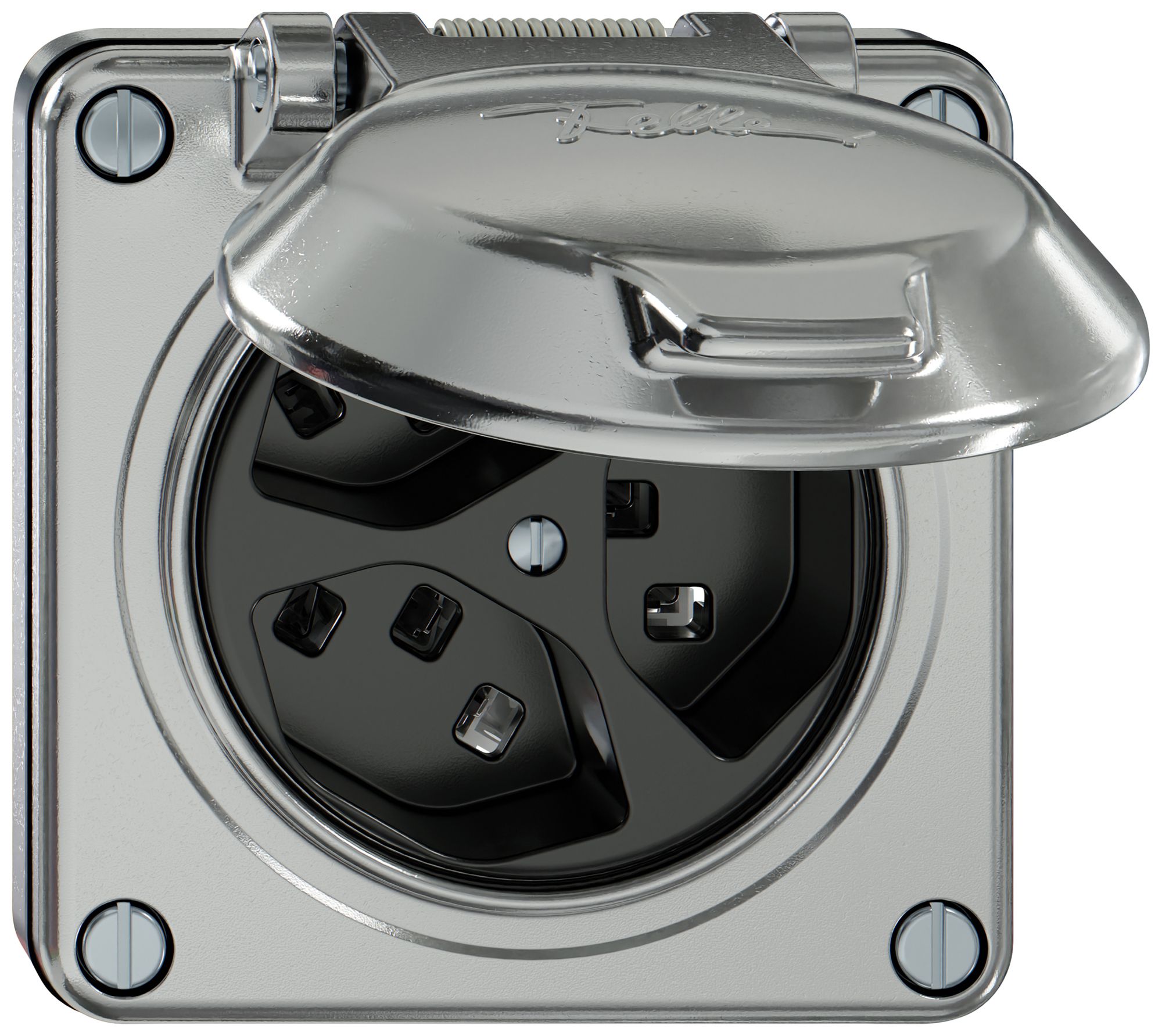 UP-Steckdose ELEMENT 3×Typ 23 1×S 16A 250V IP20 mit Klappdeckel aluminium